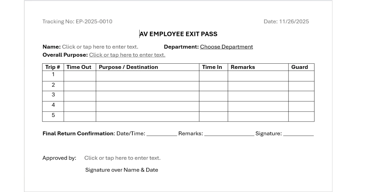 Exit Pass Form
